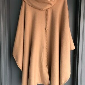 Cream-Tan 100% Alpaca Women’s Shawl Poncho Coat (medium weight)